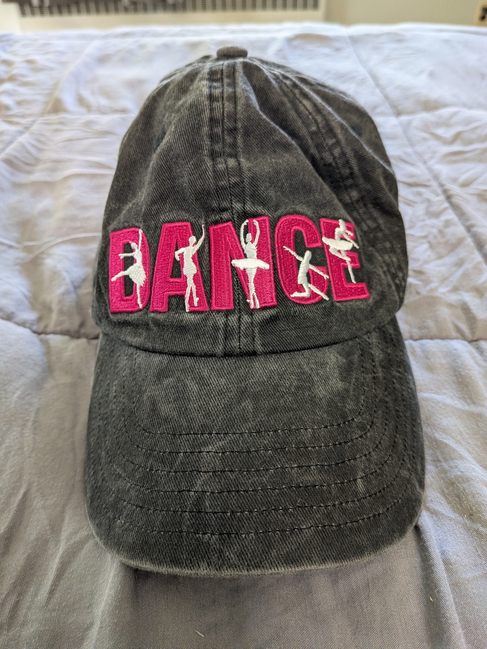 Y2K Distressed DANCE Embroidered Baseball Cap Hat Faded Washed Black Pink Compet